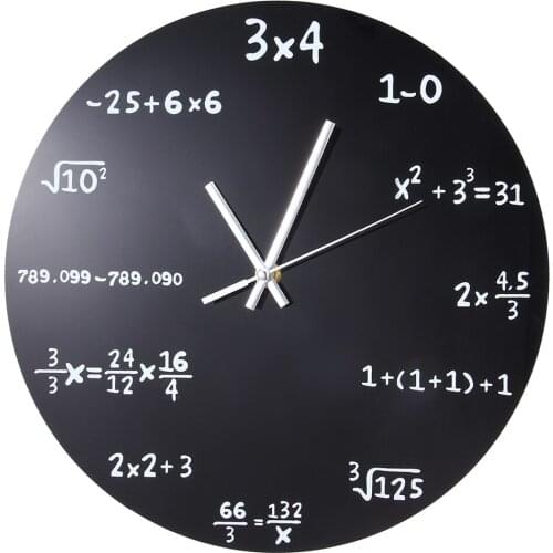 Large Wall Clock Mathematics Blackboard Pop Quiz Kitchen Clock Black Powder Coated Metal Quartz Circular Arithmetic Wall Watch