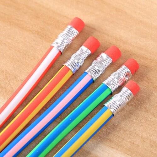 FREE SHIPPING 60pcs colorful Flexible pencil Writing School Gifts Stationery Simple Pencil Drawing Pencil Set With Erasers