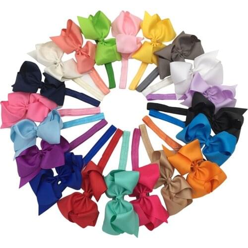 5inch 20pcs/lot Elastic Headbands Grosgrain Ribbon Hair Bows On 1.5cm Headbands DIY Hairband Hair Accessories