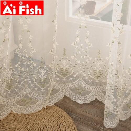 European and Korean Style Curtains for Living Room Floral Embroidered White Mesh Curtain fabrics for the bedroom drape MY187#25