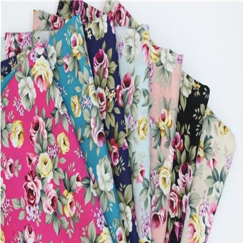 Pretty 50x145cm 6 Colors Blooming Rose Flowers Printed Cotton Poplin Fabric for quilting bedding cloth DIY sewing