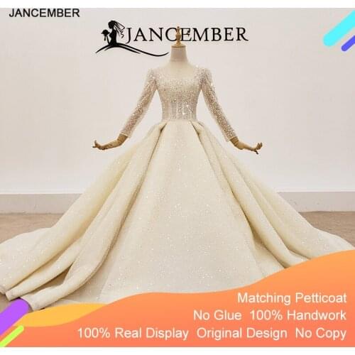 HTL1367 Big Sequin Wedding Gown Long Sleeve Bride Dress Glitter Wedding Dress 2020 Pleat Plus Size Trouwjurken