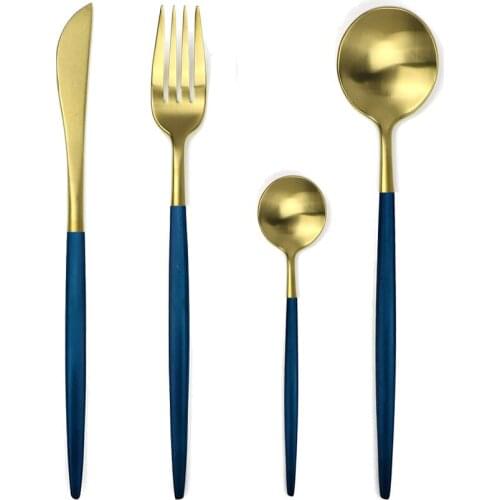 JANKNG 304 Stainless Steel Dinnerware Set Blue Gold Tableware European Western Food Silverware Sets Knife Forks Black Cutlery
