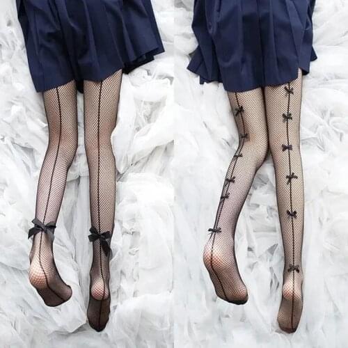 Jeseca New Cute Women Floral Fishnet Tights Bowknot Summer Transparent Pantyhose Kawaii Girls Black Mesh Sexy Lingerie Tights