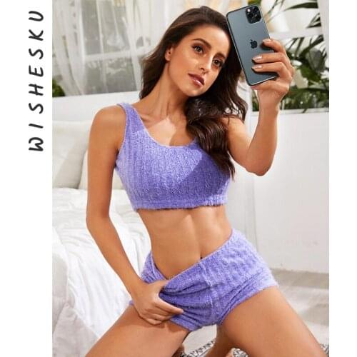 Two Piece Set Women Sexy Knitted Crop Top Sleeveless Tank Tops U-Neck Plain Elastic Camisole +Hot Shorts Outfits 2021 Summer