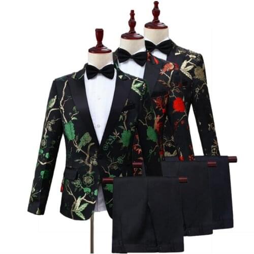 Chorus printing suits for men blazer boys prom mariage suits fashion slim masculino latest coat pant designs Chorus singer stage