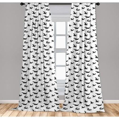 Horses Curtain for Kids Rooms Doodle Equidae Monochrome Cartoon Characters Galloping Trotting Pacing Window Drapes