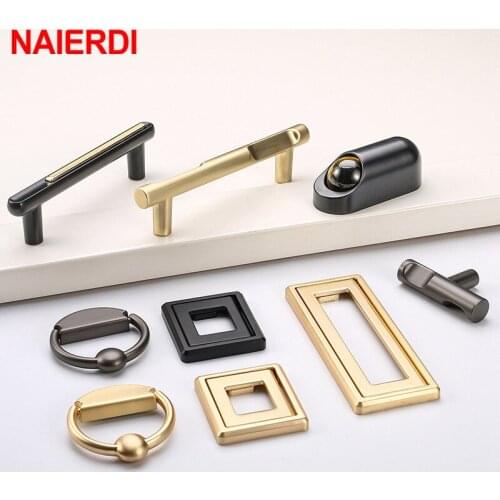 NAIERDI Zinc Alloy Pearl Gray Gold Cabinet Handle Hidden Wardrobe Handle Drawer knob Kitchen Cupboard Pulls Furniture Hardware