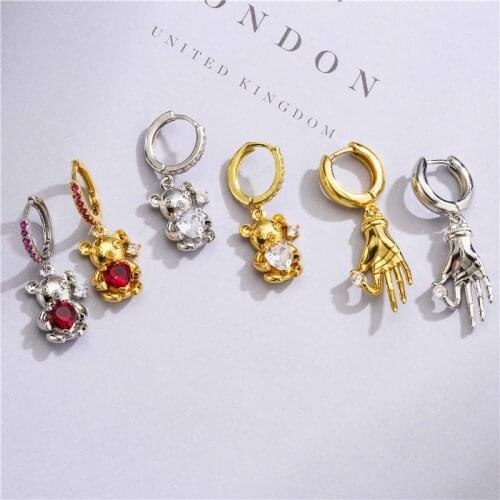 HECEHNG,Trendy Black Pantant Punk Huggies Drop Earrings For Women,Hand Cute bear Jewelry ,Wholesale Accessroies