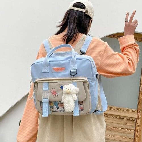 Fashion Womens Backpack Nylon Contrast Color School Bags For Girls Large Capacity Waterproof Messenger Bags