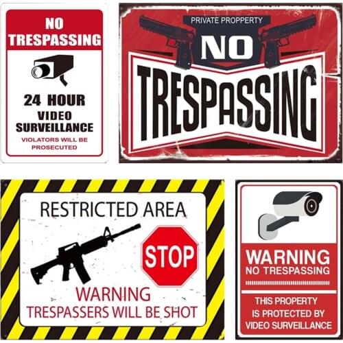 Surveillance Warning Metal Poster Monitoring Warning Tin Signs Poster Security Warning Labels Video Camera Alarm Sticker Mark