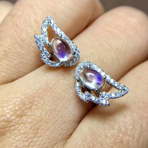 Natural blue moonstone ring, simple style, shop promotion, 925 silver, free shipping, 0.5ct x 2