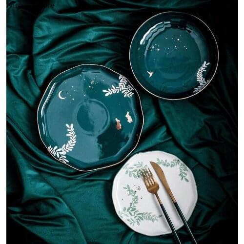 Nordic Tableware Light Luxury Ceramic Plate Dish Deep Dish Home Pastoral Creative Breakfast Plate Western Steak Dinner Plate