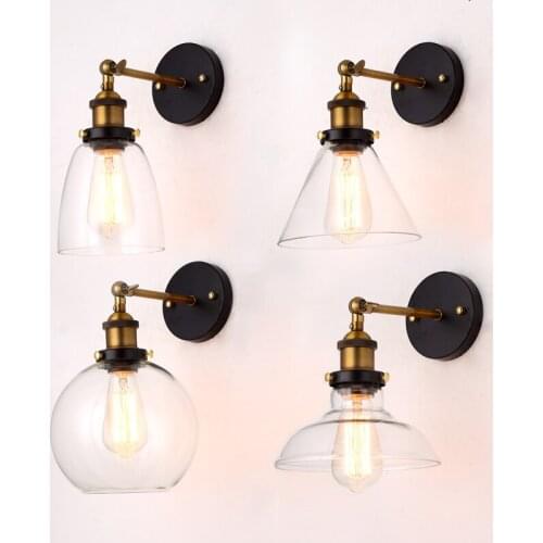 Wholesale Price Loft Vintage Industrial Edison Wall Lamps Clear Glass Lampshade Antique Copper Wall Lights 110V 220V For Bedroom