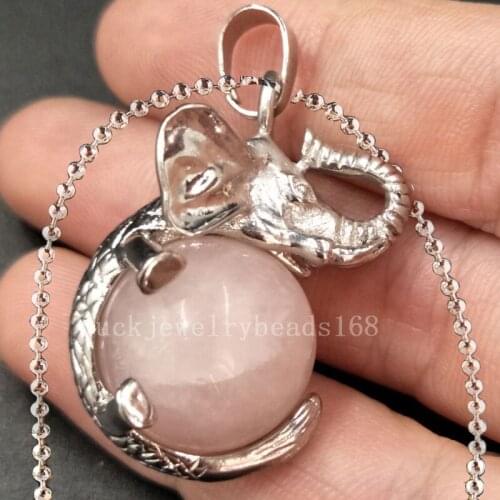 Free Shipping Women Fashion Jewelry Pink Crystal Ball Elephant Art Necklace With Chain 1pcs C5549n