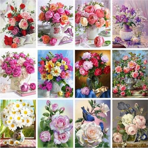 PDMDOG 5D DIY Diamond Painting Flower Cross Stitch Kit Mosaic Diamond Embroidery Rose Full Square Round Drill Home Decoration