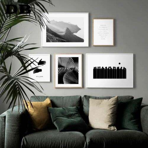 Black White Gray Mountain Cloud Hand Shell Nordic Posters And Prints Wall Art Canvas Painting Wall Picture For Living Room Decor