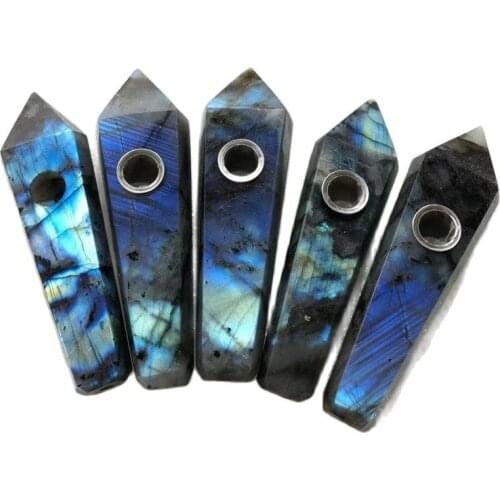 Natural Polished Crystal Quartz Colorful Labradorite Smoking Pipe Healing Stones For Gifts