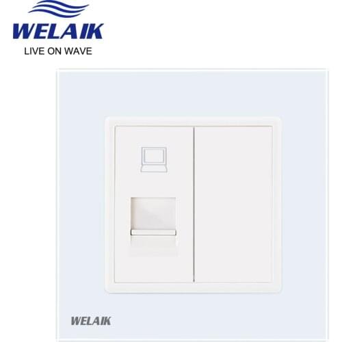WELAIK Crystal-Glass-Panel RJ45 CAT6-socket 1Frame-EU Wall-Socket-Computer-socket A18COW