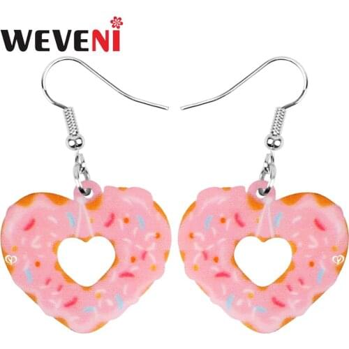 WEVENI Acrylic Valentines Day Anime Love Heart Donuts Earrings Drop Dangle Jewelry For Women Girls Teens kids Lover Charms Gift