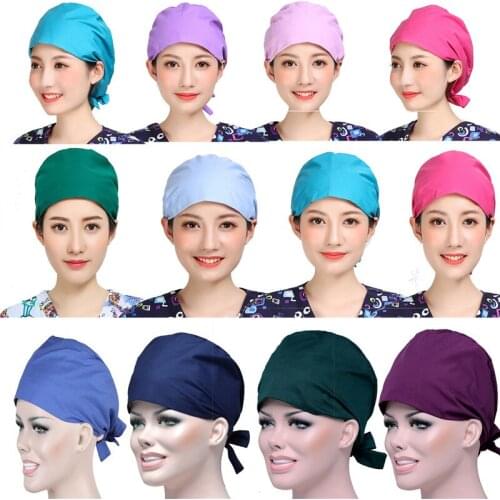 Reuseable Unisex Working Caps For Women Hair Cover Breathable Solid Color Home Clearning Kitchen Work Wear Adjustable Scrub Hats