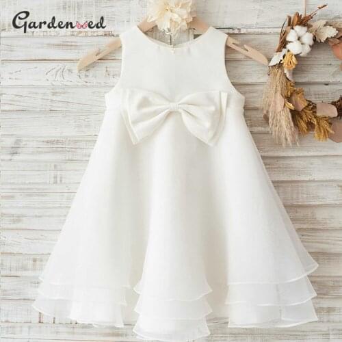 Chiffon Ivory Layers First Communion Dress Girl Tulle Bow Layers Flower Girl Dress Simple Design Baby Ball Gown