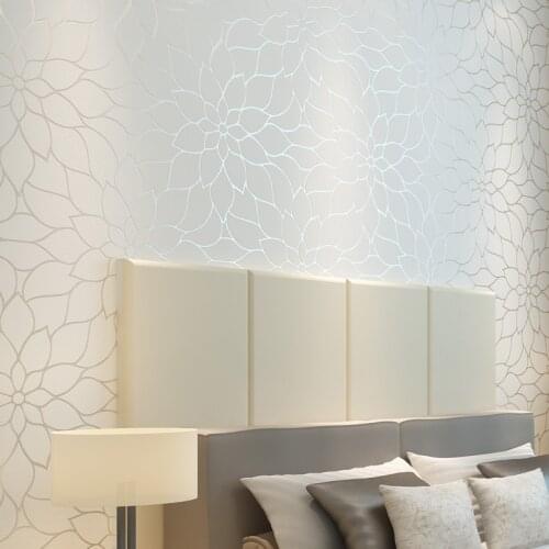 Modern minimalist pastoral non-woven wallpaper bedroom 3d embossed flower lotus dining room living room TV background white