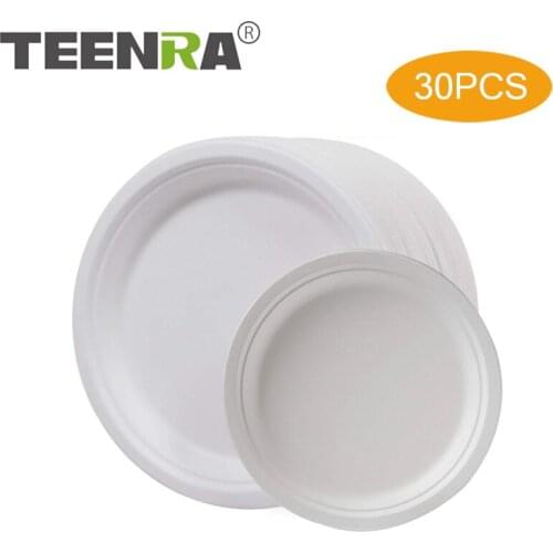 TEENRA 30Pcs Disposable Plates Disposable Bowl Biodegradable Birthday Plates Fruit Plate Wedding Party Tableware