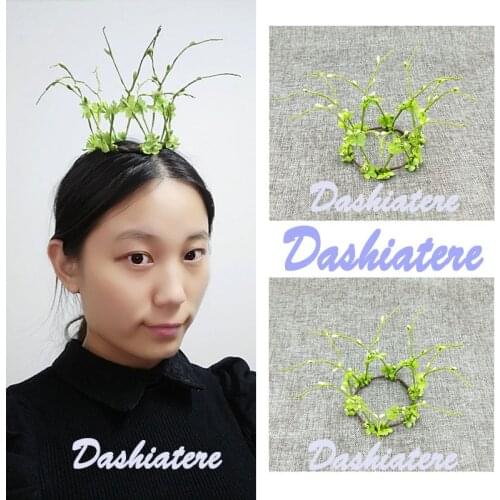 Handmade Tiara Headband Woodland Fairy Birthday Party Bride Queen Princess Headwear Wedding Hair Accessories Green Flower Crown