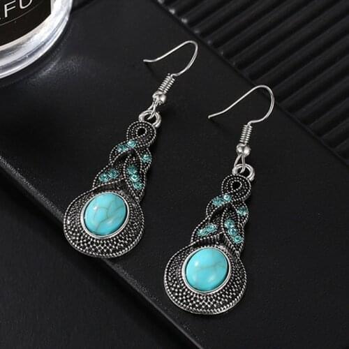 Vintage Tibetan Silver Pendant Earrings Natural Stone Howlite Drop Earrings for Women Girl Elegant Jewelry Gifts