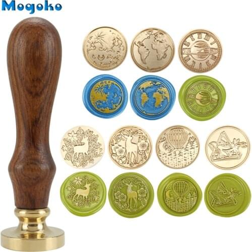 Mogoko 25mm/30mm Wax Seal Stamp Retro Wood Classic Sealing Wax Seal Stamps Envelope Cards Bottles Decor Antique Stamp Earth Map