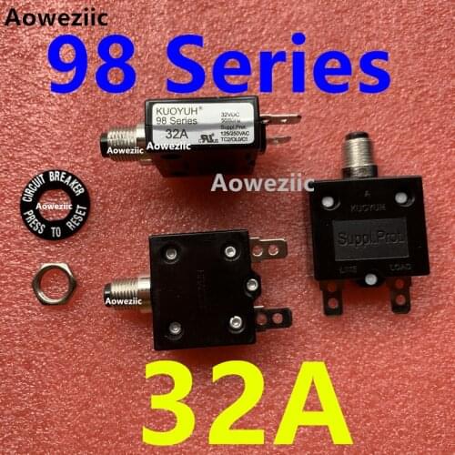 2Pcs KUOYUH 98 Series 32A Thermal Overcurrent Overload Protector Manual Reset Switch Fuse Leakage Switch Circuit Breaker