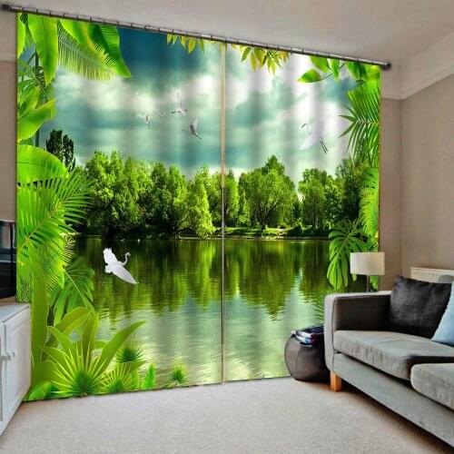 Green curtains landscape nature scenery curtain 3D Curtain Luxury Blackout Window Curtain Living Room blackout curtains