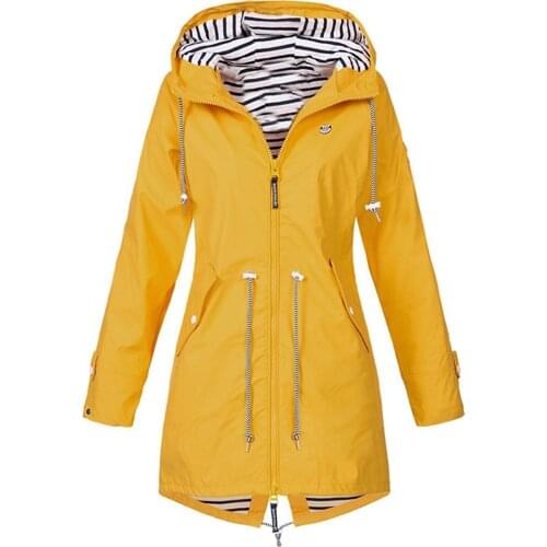 Windbreaker women Outdoor Hiking Windproof Solid Color Women Drawstring Hooded Long coat women trench femme тренч женский