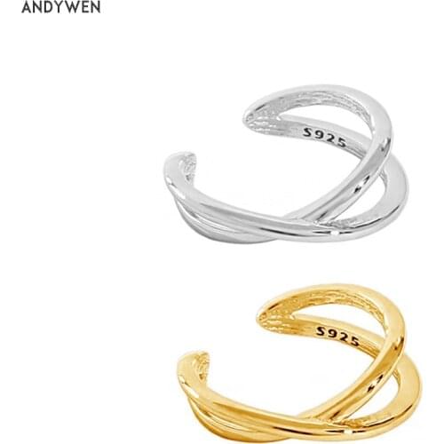 ANDYWEN 925 Sterling Silver 2021 Irregular Geometric Cross Earcuff Ear Cuffs Earring Women Cross Luxury Wedding Jewelry Gift
