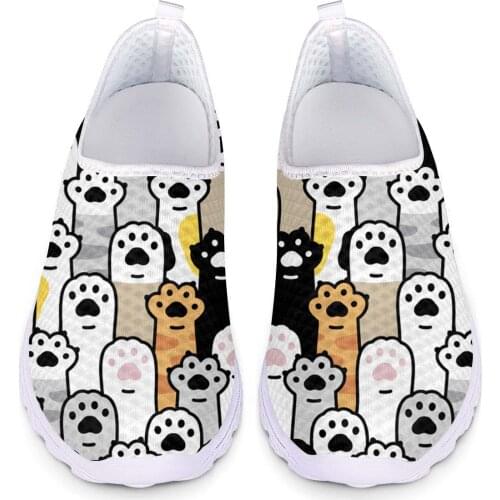INSTANTARTS Supper Lovely Dog and Cat Paws Cartoon Pattern Femme Flat Shoes Breathable Mesh Walk Sneaker Summer Slip-on Zapatos