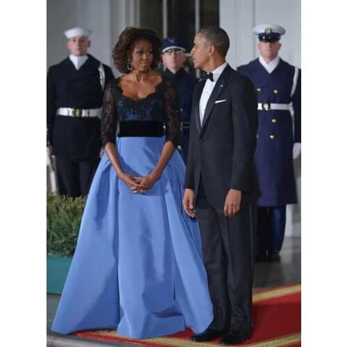 Elegant Long Sleeve V-Neck Satin A-Line Celebrity Dresses with Pockets Robe De Soiree Floor Length Pleated Formal Gown for Women