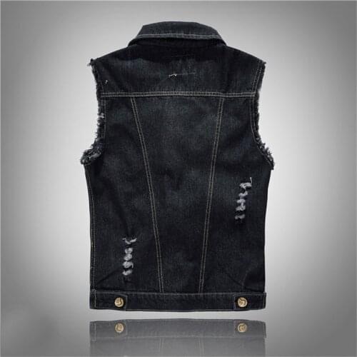 2019 New Mens high-grade Denim Vest Male Black Sleeveless cotton 80s Jackets Hole fashion Jeans Vintage Brand Waistcoat 6XL