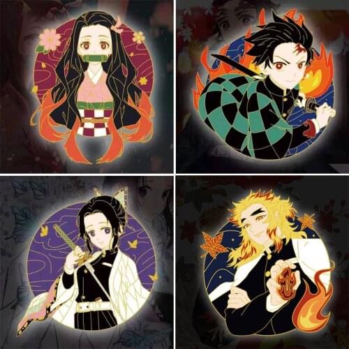 Demon Slayer Badge Brooch Cartoon Figure Kamado Tanjirou Nezuko Kochou Shinobu Enamel Pin Jewelry Gifts