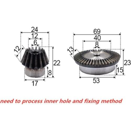 1: 3 bevel gear 1.5 modulus 15 teeth, with 45 teeth inner hole 6mm with 8mm 90 degree drive reverse steel gear steel gear