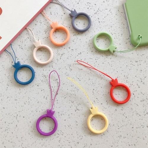 1PC New Anti-Lost Cartoon Crown Phone Rope Multicolor Silicone Ring Lanyard Earphone Case U Disk Short Pendant Phone Accessory