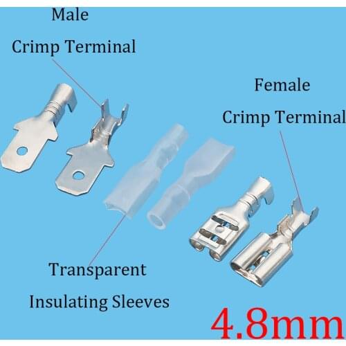 10Set 4.8mm Insulated Male Female Spade Crimp Terminals Sleeve Wire Wrap Connectors 4.8mm Electrical Cable Adapter for 22-16AWG