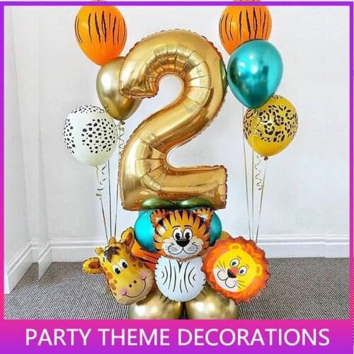 18pcs Jungle Animal Balloons Set Chrome Metallic Latex Balloon 32inch Gold Number Globos Kids Birthday Party Baby Shower Decor