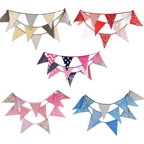3.6m 12 Flags 17*22*22cm Printed Cotton Banner Pennant Garland Kids Baby Shower Birthday Bunting Wedding Party Decor Photograph