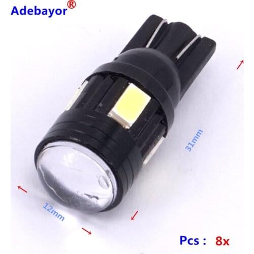 8 pcs/lot T10 6 SMD 5630 High Power 3W Super Bright wide instrument Indicator lamp 194 168 2825 W5W lamp LED Car Lights Bulb