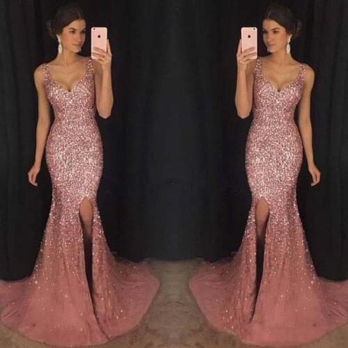 BAZIIINGAAA Luxury Woman Cocktail Dress Beaded Sequins Long Elegant Night Cocktail Party Formal Dresses for Wedding Plus Size