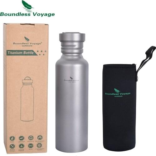 Boundless Voyage 750ml Titanium Drinking Bottle Outdoor Camping Cycling Wide-mouth Sports Water Jar with Leakproof Lid & Hook