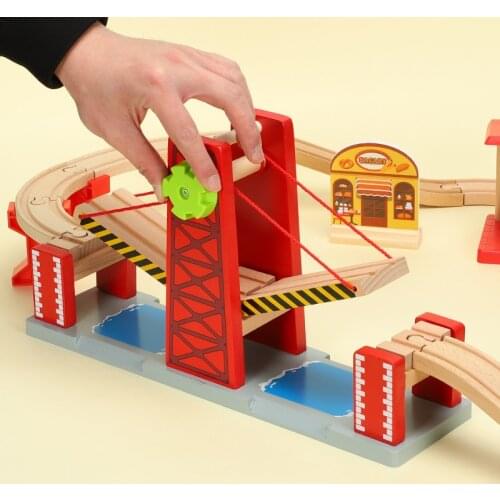 Wooden Train Track Railway Toys Big Suspension Bridge Wooden Train Track Accessories Fit for All Brands Wood Tracks Toys