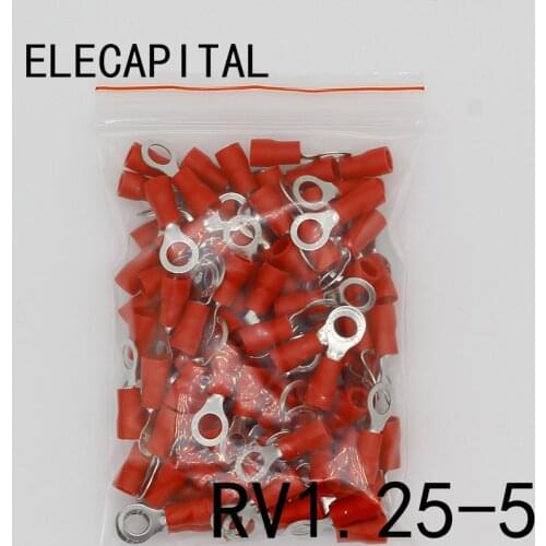 RV1.25-5 Red Insulated Crimp Ring Terminal Cable Wire Connector 100PCS/Pack RV1-5 RV