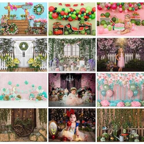 Kids Cake Smash Spring Birthday Backdrop Floral Decor Baby Girl Butterfly Forest Grass Background Boy Newborn Photostudio